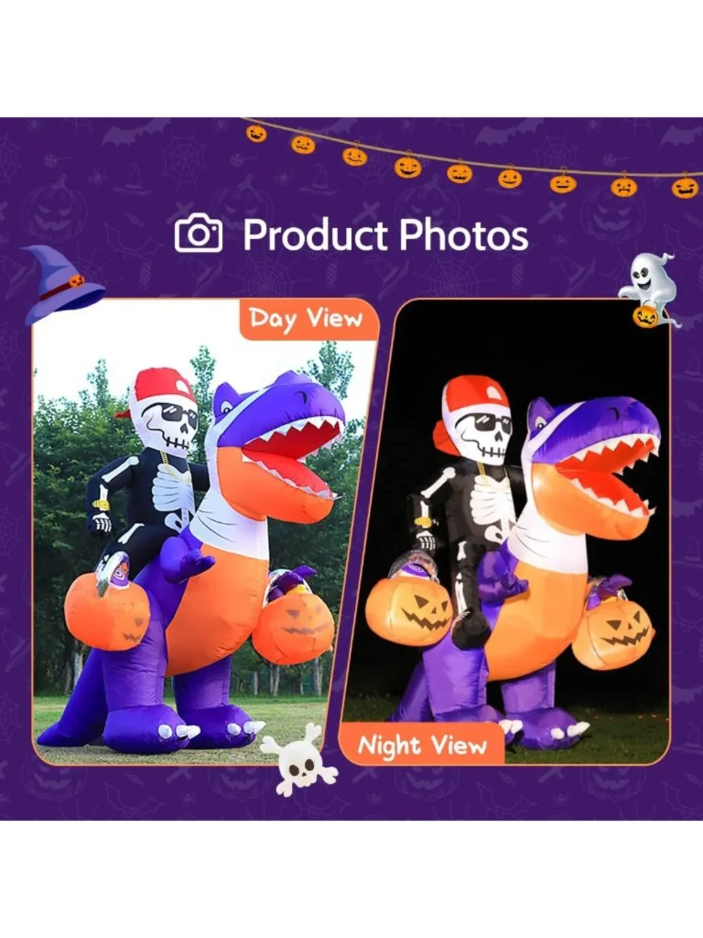 6FT Inflatable Skeleton Dinosaur Halloween Yard Decor - Spooky Outdoor